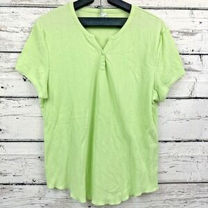 Unlisted by Kenneth Cole Green 1/4 Button Knit Cotton Blend Top Womens [Size XL]